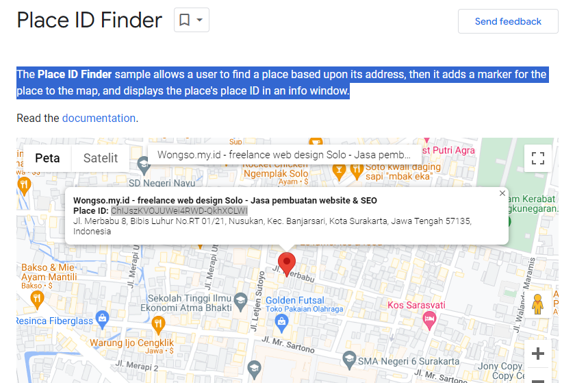 Menemukan ID tempat di Google Map berdasarkan alamatnya
